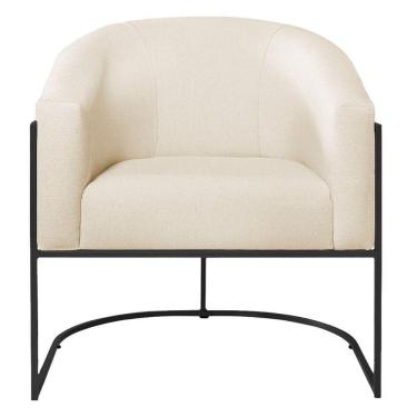 Imagem de Poltrona Decorativa Jade Moderno Escritório Confortável Luxo Base De Ferro Preto Bouclé Cor Bege