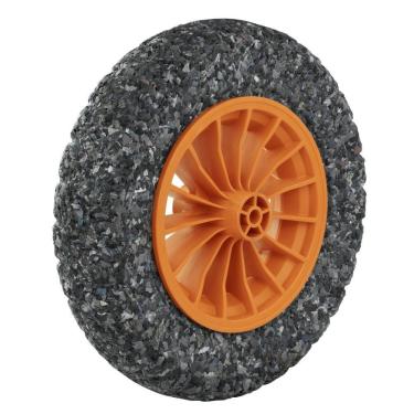 Imagem de Pneu Maciço Tramontina Em Borracha Macia Com Roda E Bucha Plástica Laranja Para Carrinho De Mão