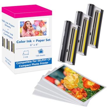 Imagem de Hehua Compatível com Canon Selphy KP108IN KP-108IN conjunto de tinta e papel, tinta de 3 cores e 108 folhas de papel fotográfico 4 x 6, compatível com Canon Selphy CP1300 CP1500 CP1200
