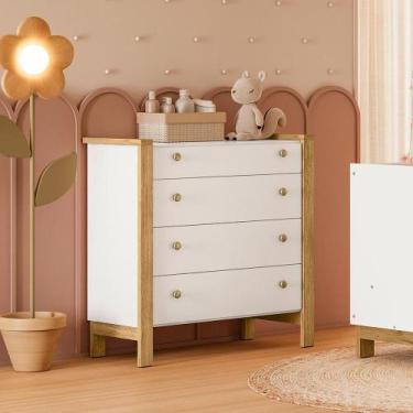 Imagem de Comoda Infantil Flora 4 Gavetas Branco Acetinado - Qmovi