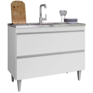 Imagem de Balcão de Pia para Cozinha 100 cm 2 Portas Esmerita Branco - Maderatto