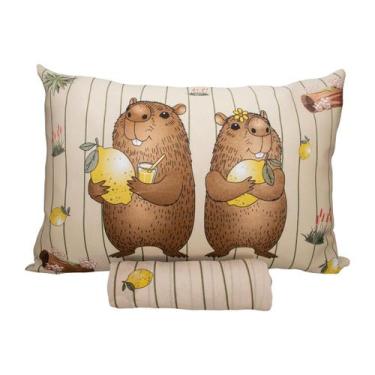 Imagem de Jogo de Cama Infantil Capivaras Solteiro 2 Peças Lençol com Elástico e