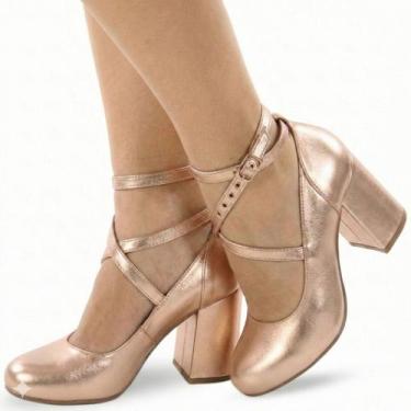 Imagem de Sapato Boneca Re&Ton Salto Grosso Feminino BL44, Rose gold, 38