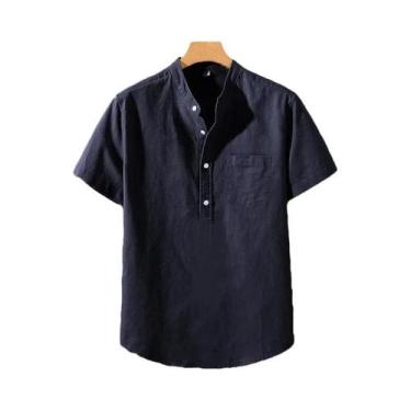 Imagem de Camiseta Masculina De Verão, Manga Curta, Cor Sólida, Gola Alta, Respi