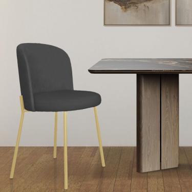 Imagem de Kit 2 Cadeira Ayla Metal Dourada Mesa Jantar Reforçada Linho Linho Chumbo