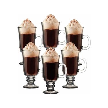 Imagem de Kit 6 Xicaras De Vidro Taca Alta 230ml Cappuccino Cafe Chocolate Dolce Gusto Ideal Para...