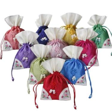 Imagem de Conjunto de sacolas de presente bordadas em estilo coreano com 10 bols