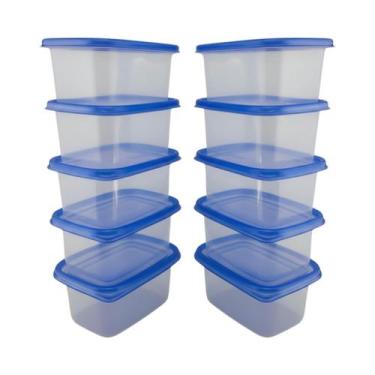 Imagem de Kit 10 Potes Tampa 700ml Marmitas Freezer Microondas Sem Bpa Azul - Ka