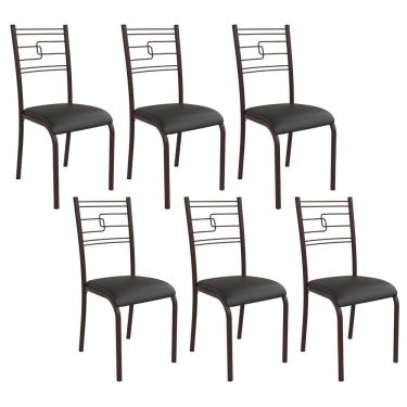 Imagem de Kit 6 Cadeiras Ella Estrutura Em Aço Marrom E Tecido Preto