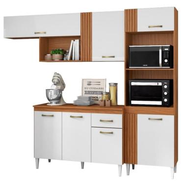 Imagem de Cozinha Modulada Balcao Com Tampo 240 Cm Mdp Vitoria Armoveis - Cinamomo Branco
