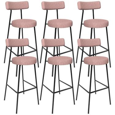 Imagem de Kit 06 Banquetas Alta Bar Cozinha Sala De Jantar Aço Milão L02 Linho Rosa - Lyam Decor