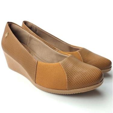 Imagem de Sapato Feminino Anabela Médio Usaflex Couro Conforto Joanete - Usafele