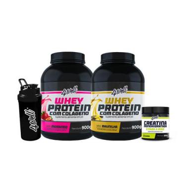 Imagem de Combo 2x Whey Protein - Sabor Morango e Baunilha 900g + Creatina 300g 