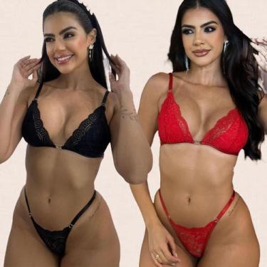 Imagem de Kit 2 Conjuntos Lingerie Sem Bojo Sarah Tamanho:GGCor:Vermelho Preto -