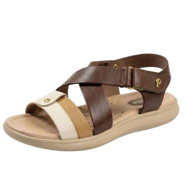 Imagem de Sandália Feminina Anabela Couro Macia Tira Ajustável Pegada