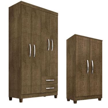 Imagem de Guarda Roupa Solteiro Modena 4 Portas de Bater 2 Gavetas MDP Malbec com Armário Multiuso Recife