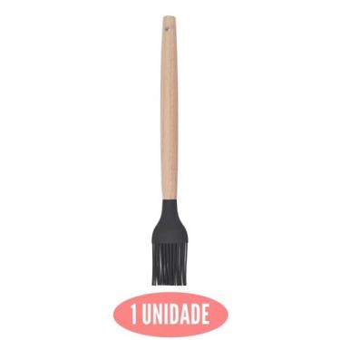 Imagem de Pincel Culinario Preto Silicone Cabo Bambu Profissional - UNIVENDAS