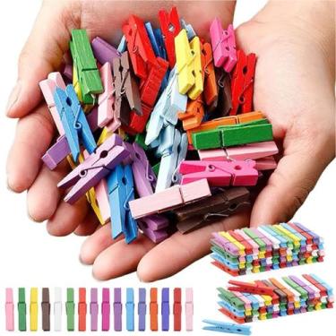 Imagem de Kit 100 Mini Prendedor Pregador Madeira 2,5cm Colorido - REAL