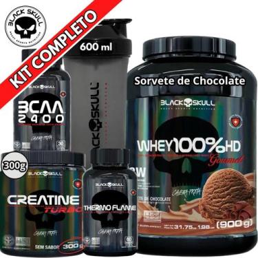 Imagem de Kit Suplemento Whey 100% HD POTE Gourmet 900g + Creatina Turbo 300g + 