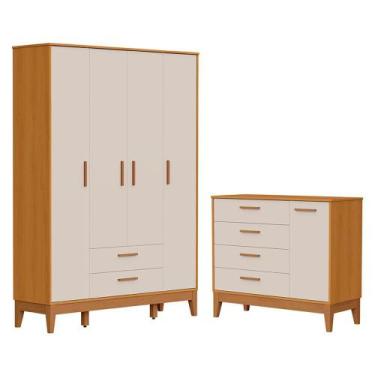 Imagem de Jogo de Quarto Infantil Flip Guarda Roupa 4 Portas e Cômoda 1 Porta - 