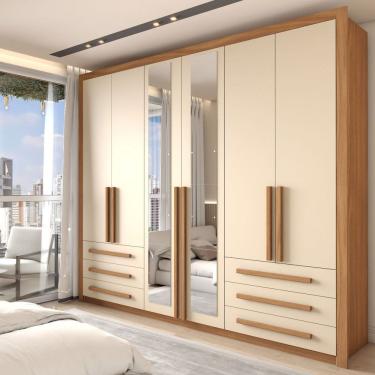 Imagem de Guarda-Roupa Casal Severo Plus 6 Portas 6 Gavetas com Espelho Cinamomo/Off White - Panorama Móveis