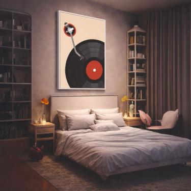 Imagem de Quadro Canvas Music Poster Disco Vinil 70x50cm Mold Branca
