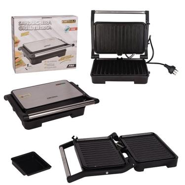 Imagem de Sanduicheira Elétrica Grill 1000W em Inox para Preparar Sanduíches, Carnes e Legumes co...