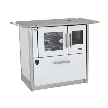 Imagem de Fogão a Lenha Fornos Pinhal Eclipse Esquerdo Branco Chapa Ferro Fundido N2 com Forno Inox