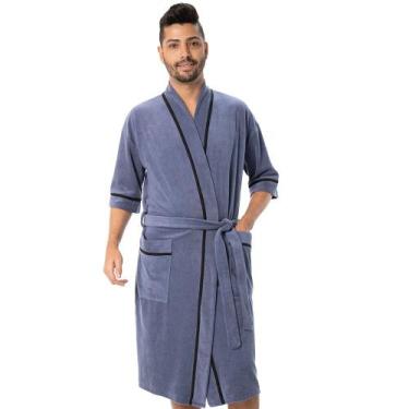 Imagem de Roupão Masculino em Atoalhado com Viés - Puff - Índigo - G, Índigo, G