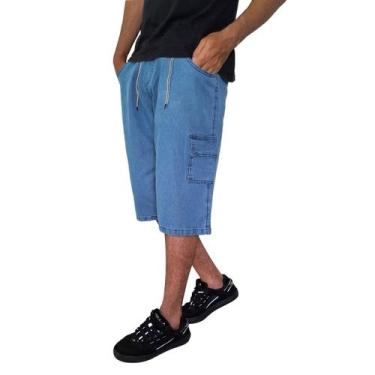 Imagem de Bermuda Cargo Jeans Baggy Masculina 6 bolsos - On Cross, Azul, P, Home