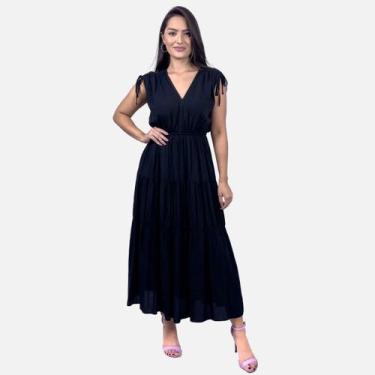 Imagem de Vestido Longo Maya Ombro Drapeado Regulável Acinturado Decote em V Cor