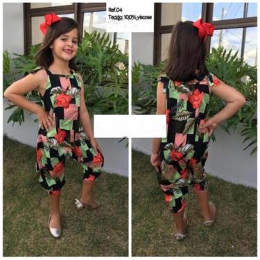 Imagem de Macacão infantil saruel estampado feminino 100% viscose - Liga Kids, P