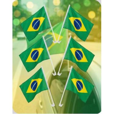 Imagem de Kit 6 Bandeiras Brasil para Janela de Carro 45x30cm Copa do Mundo Torc