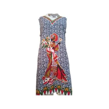 Imagem de Vestido Feminino Indiano Boho  com Estampa  Africana Azul G - O Guardi