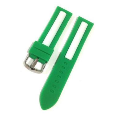 Imagem de Pulseira De Relógio Silicone Verde Com Branco 20mm 22mm Modelo 12 - Su