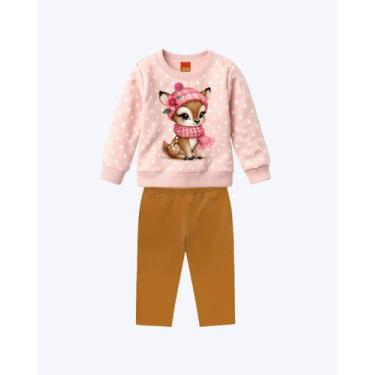 Imagem de Conjunto Moletom e Calça Legging Infantil Feminino Kyly 1001513, Rosa,