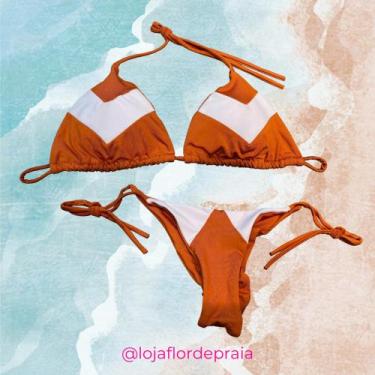 Imagem de Conjunto Biquíni Ibiza Marrom e Branco - Flor de Praia