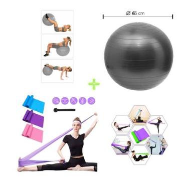 Imagem de Bola Suiça Pilates Fisio 65cm + Faixa Elástica Thera Band Bola De Pila