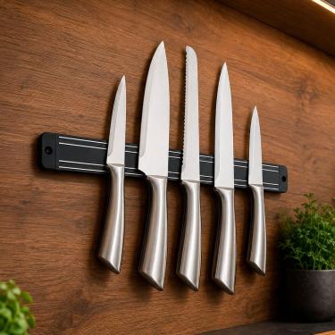 Imagem de Conjunto de Facas Profissional 6 Peças com Barra Magnética Aço Inox Lâminas Afiadas para Cozinha Prata