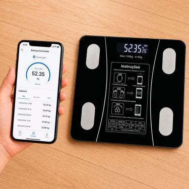 Imagem de Balança de Bioimpedância Digital Profissional com Bluetooth 4.0 Preta 180KG