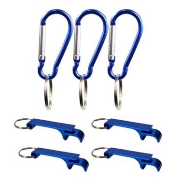 Imagem de 10 Mosquetões Camping 4,6cm Com 10 Abridores Garrafa Azul - RUSSO ART 