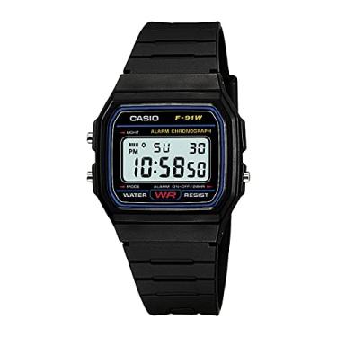 Imagem de CASIO Relógio digital preto unissex F91W-1 com pulseira preta, Preto, F91W-1