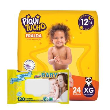 Imagem de Kit Fralda Piquitucho e Toalhinha Umedecida Use It Chá de Bebê
