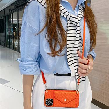Imagem de Capa de telefone de corpo cruzado para iPhone 13 12 Mini 11 Pro XS Max XR X SE 2020 8 7 Porta-cartão Ombro Cordão Weave Grade Capa de couro, laranja, Para iPhone 12Pro Max