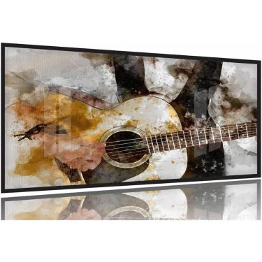Imagem de Quadros Decorativos Musical Violao Sala Quarto 130x60 Moldura Preta 2x2