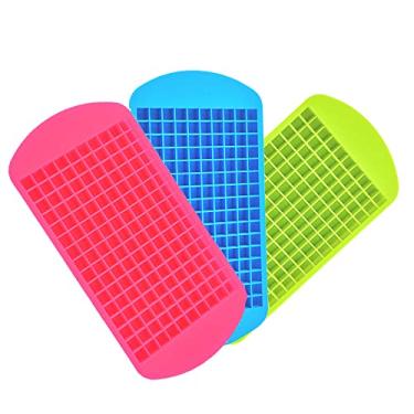Imagem de FUYTERY Mini bandejas de cubo de gelo 160 grades cubo de silicone para geladeira molde de cozinha (rosa + verde + azul)