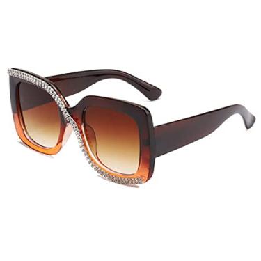 Imagem de Óculos de sol femininos cravejados de diamantes grandes óculos de diamante quadrados fashion estilo de rua óculos de sol femininos luxo, ZCZ15 marrom, preto