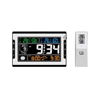 Imagem de Tingpai Despertador eletrônico multifuncional de tempe tu e u ade interna e externa RF sem fio calendário perpétuo display fase da lua CJ-6612RF sem bateria