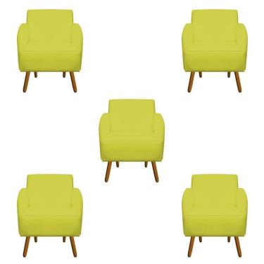 Imagem de Kit 05 Poltronas Pés Palito Suede Amarelo D`classe Decor
