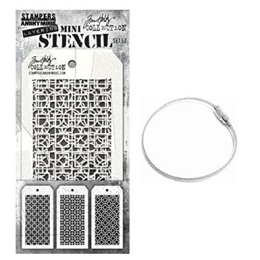 Imagem de Tim Holtz Stampers Anonymous Conjunto de mini estêncil de camadas #52 versão de junho de 2022, mais anel de fichário de cabos, pacote com 2 itens
